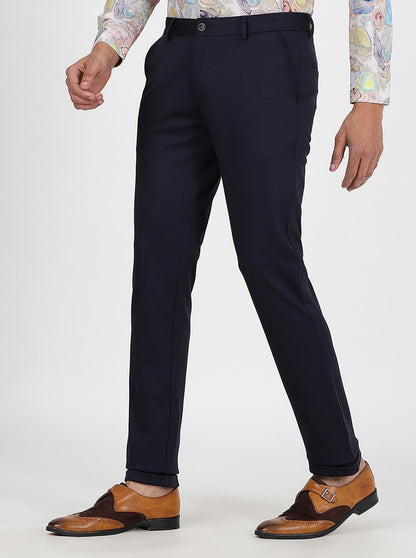 Navy Blue Solid Slim Fit Club Wear Trouser | JB Studio
