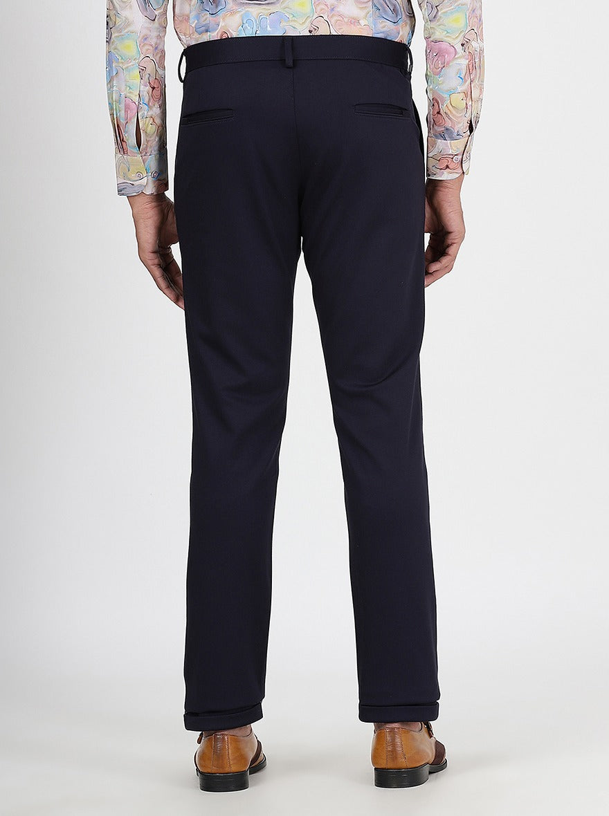 Navy Blue Solid Slim Fit Club Wear Trouser | JB Studio
