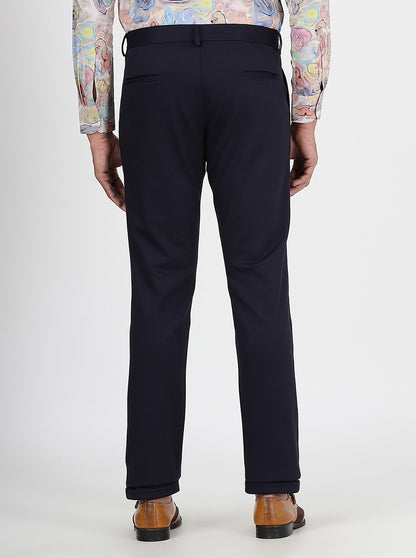Navy Blue Solid Slim Fit Club Wear Trouser | JB Studio