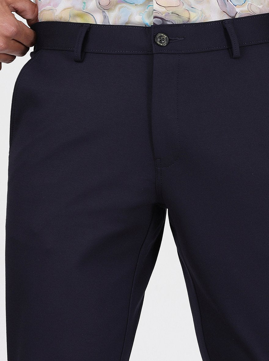 Navy Blue Solid Slim Fit Club Wear Trouser | JB Studio