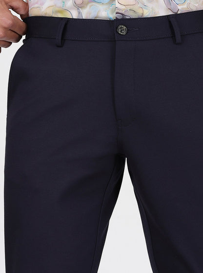 Navy Blue Solid Slim Fit Club Wear Trouser | JB Studio