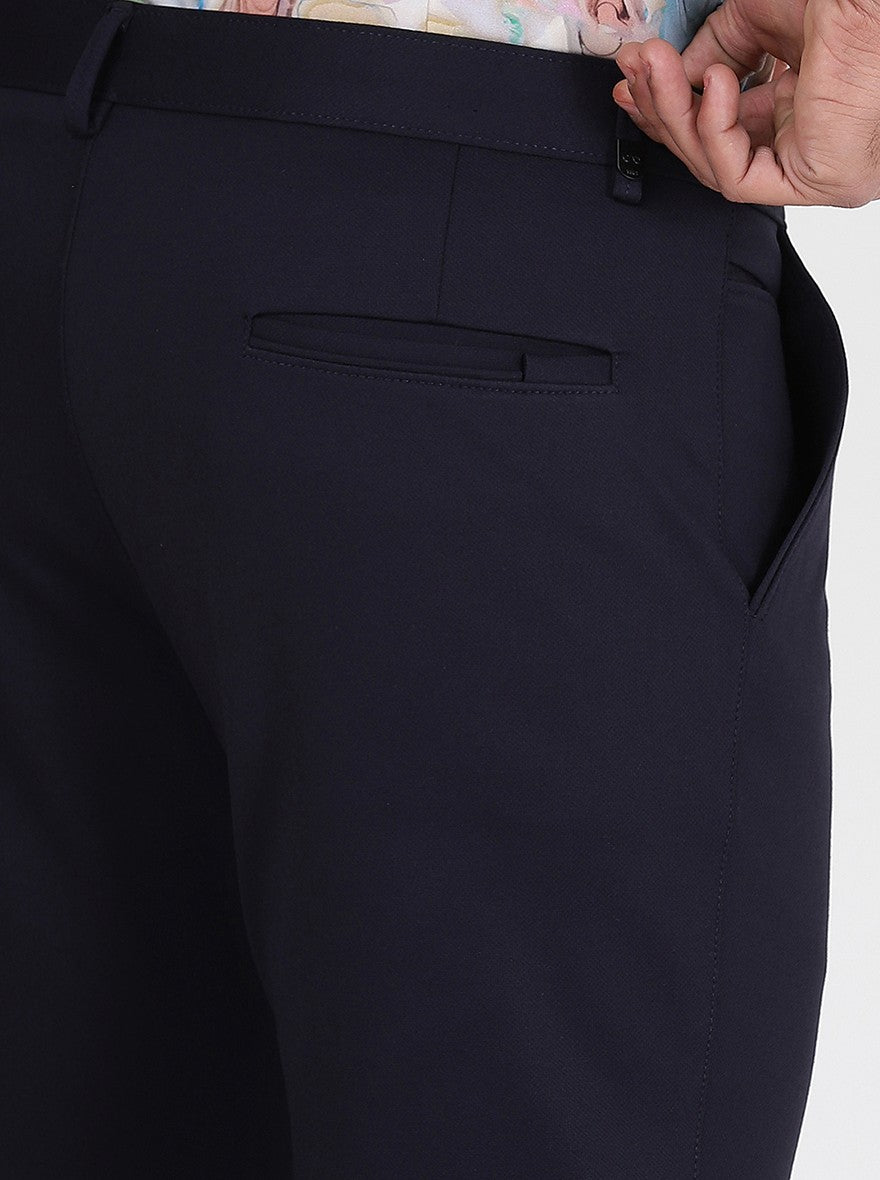 Navy Blue Solid Slim Fit Club Wear Trouser | JB Studio