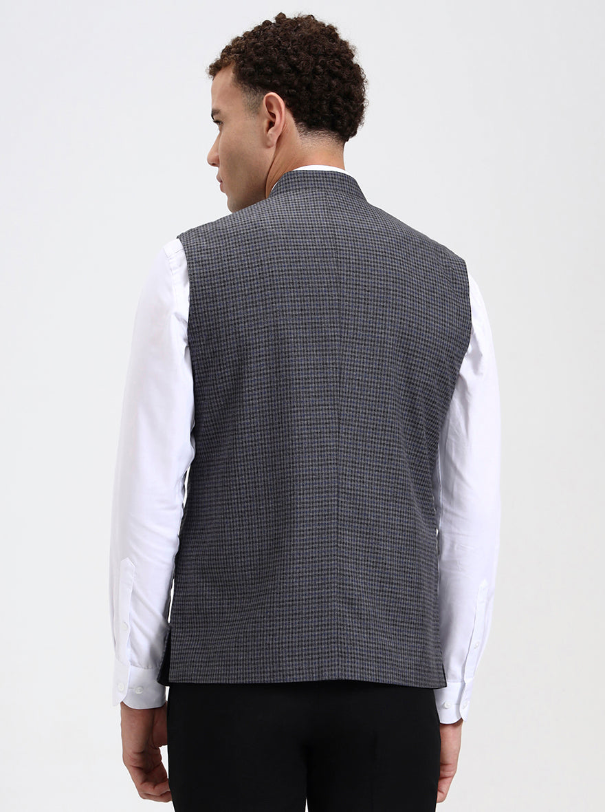 Blue & Grey Checked Regular Fit Modi Jacket | JadeBlue