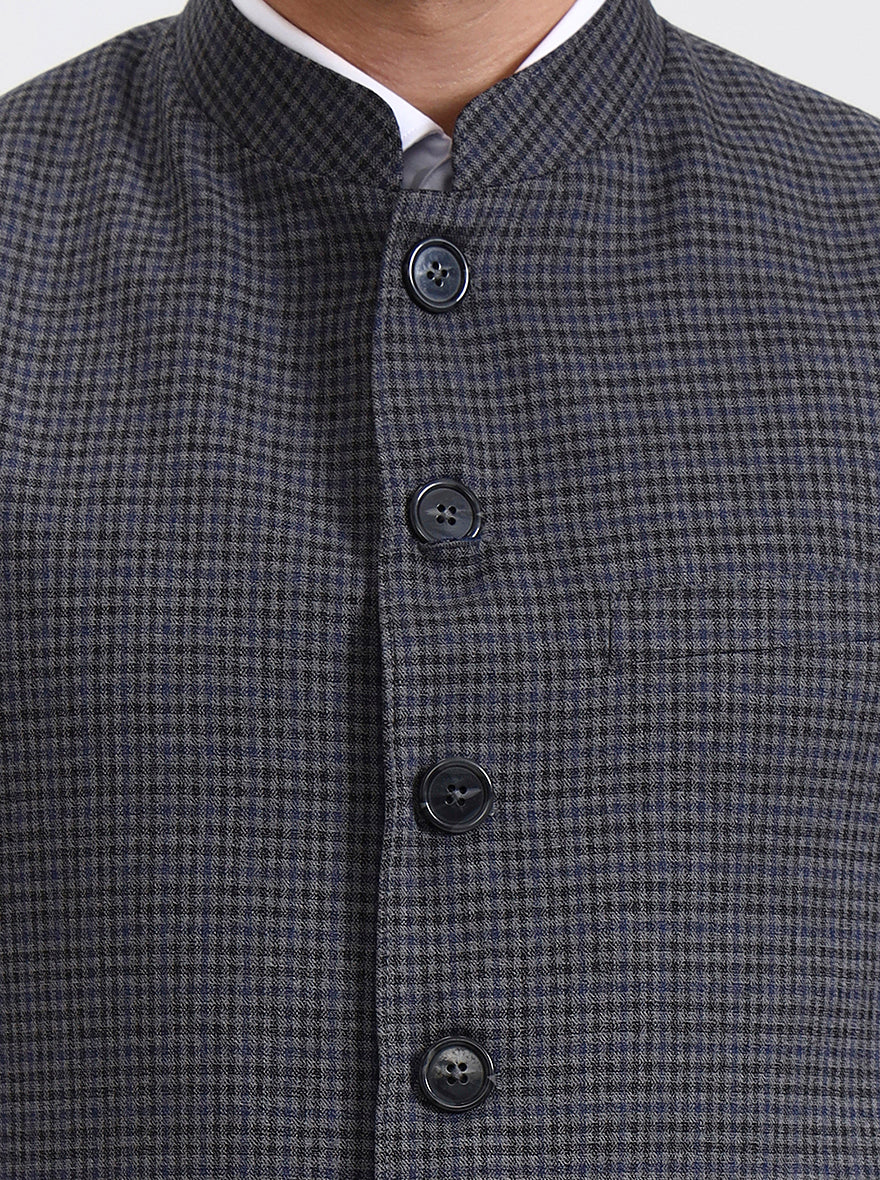 Blue & Grey Checked Regular Fit Modi Jacket | JadeBlue
