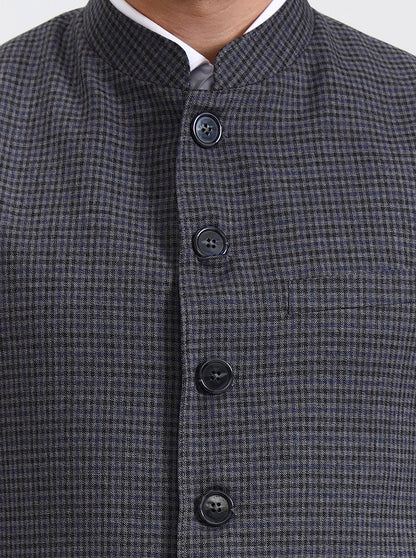 Blue & Grey Checked Regular Fit Modi Jacket | JadeBlue