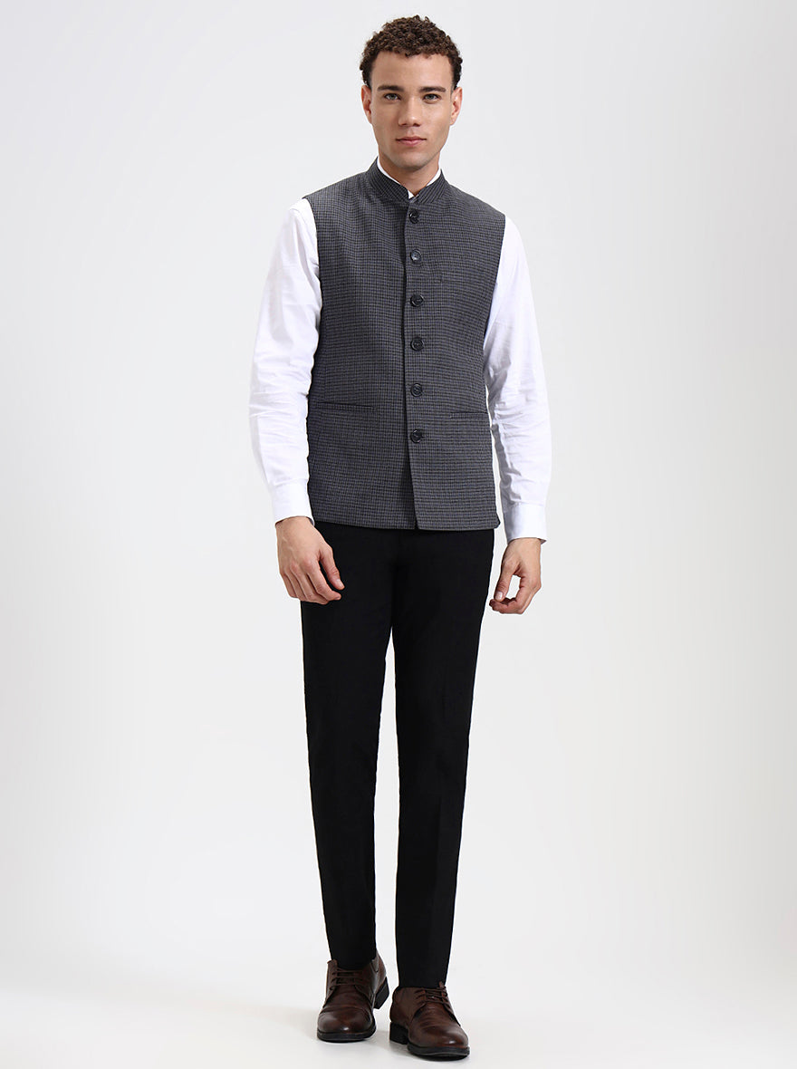 Blue & Grey Checked Regular Fit Modi Jacket | JadeBlue