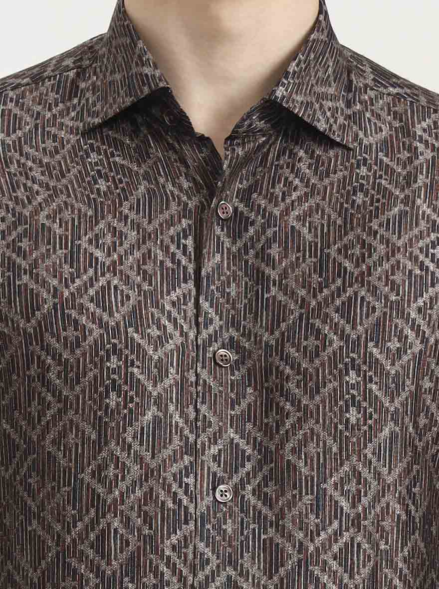 Brown Printed Slim Fit Formal Shirt | JadeBlue Super Luxe