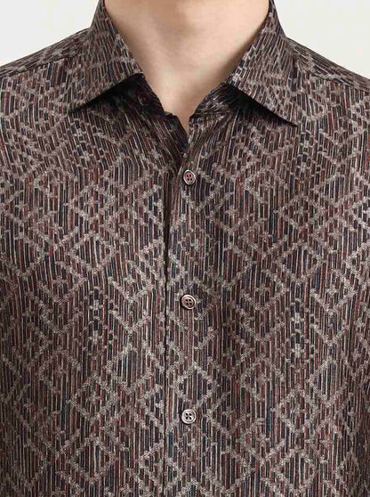 Brown Printed Slim Fit Formal Shirt | JadeBlue Super Luxe