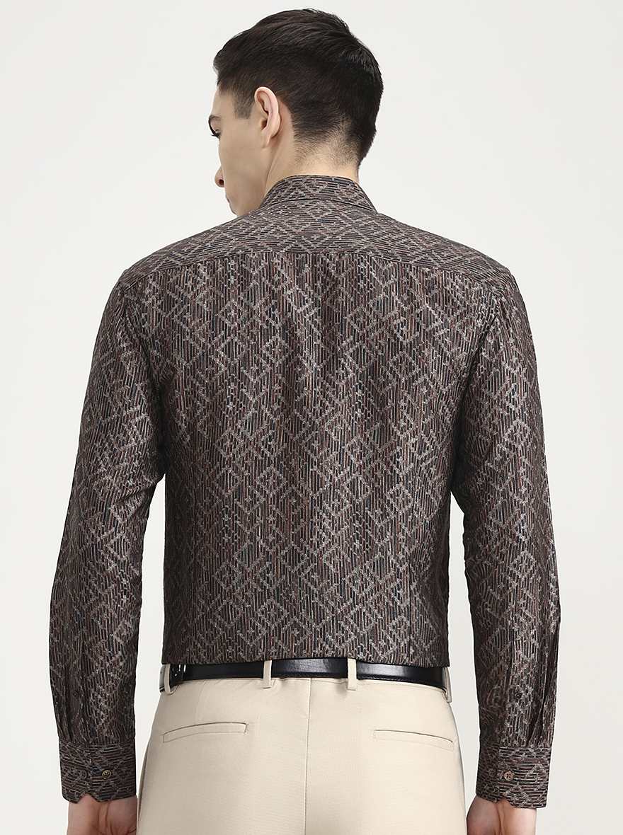 Brown Printed Slim Fit Formal Shirt | JadeBlue Super Luxe