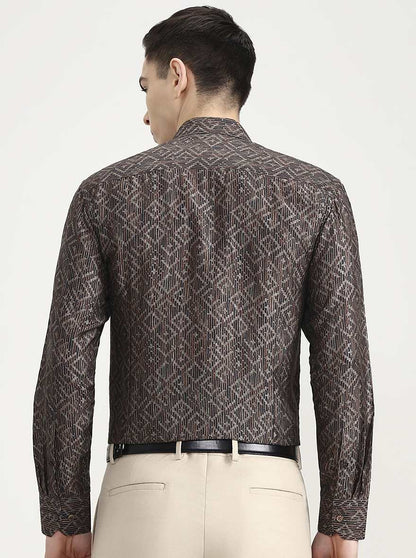 Brown Printed Slim Fit Formal Shirt | JadeBlue Super Luxe