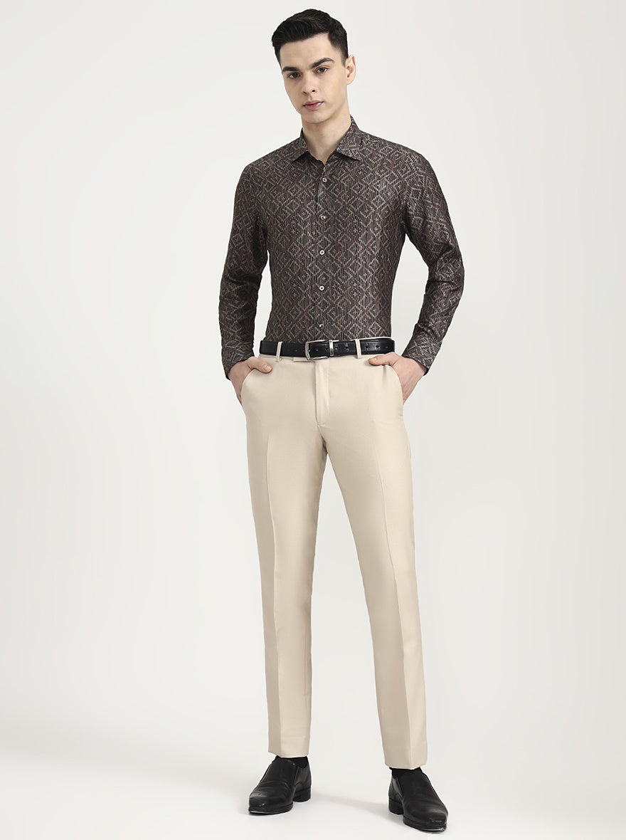 Brown Printed Slim Fit Formal Shirt | JadeBlue Super Luxe