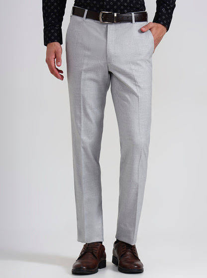 Light Grey Printed Slim Fit Formal Trouser | Wyre