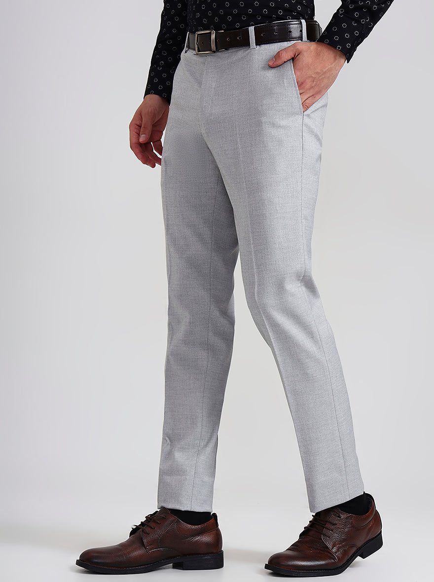 Light Grey Printed Slim Fit Formal Trouser | Wyre