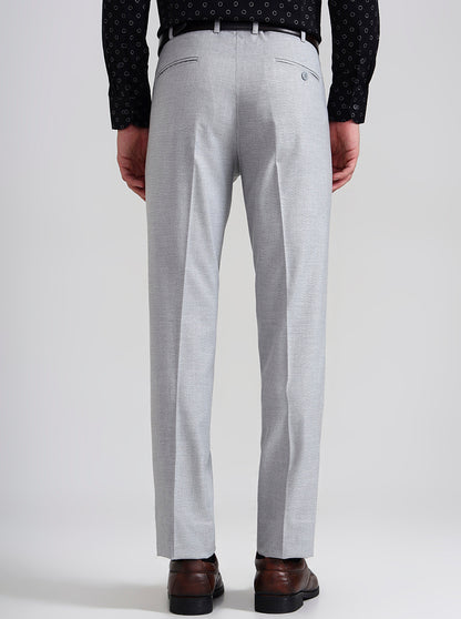 Light Grey Printed Slim Fit Formal Trouser | Wyre