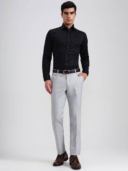 Light Grey Printed Slim Fit Formal Trouser | Wyre