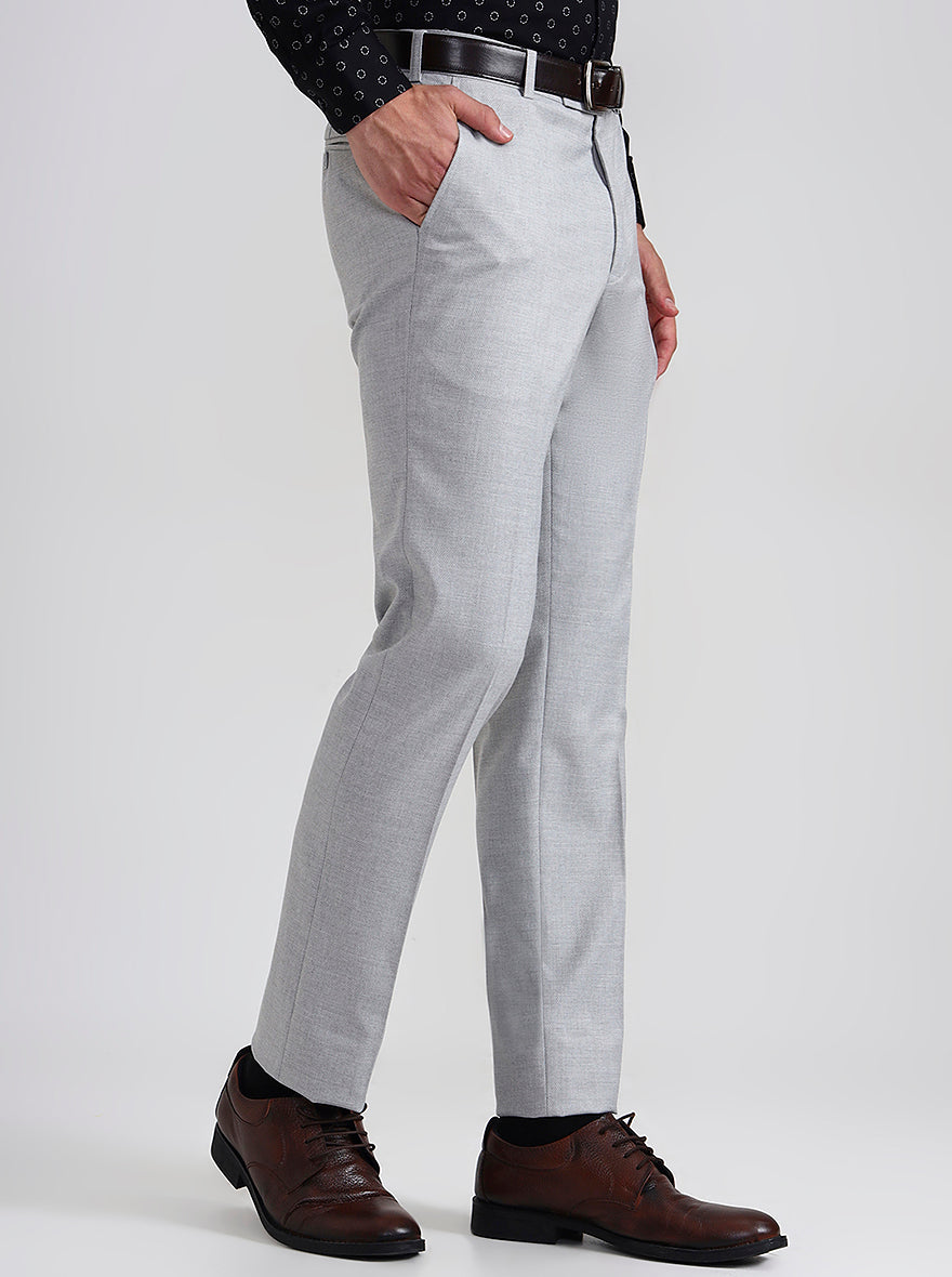 Light Grey Printed Slim Fit Formal Trouser | Wyre