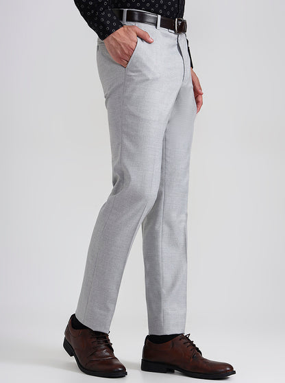 Light Grey Printed Slim Fit Formal Trouser | Wyre
