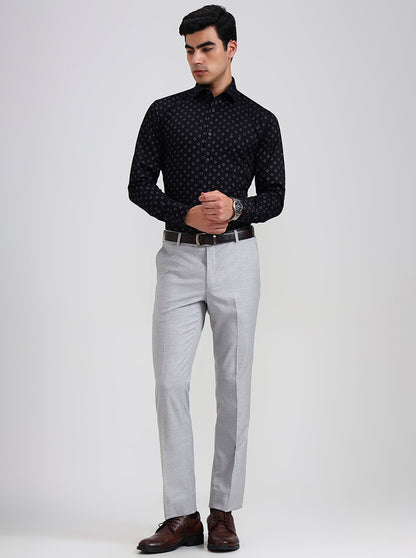 Light Grey Printed Slim Fit Formal Trouser | Wyre