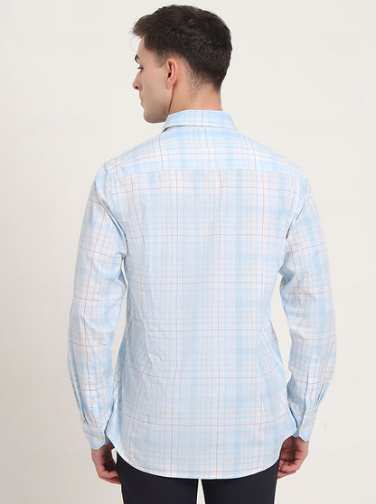 Light Blue Checked Slim Fit Casual Shirt | JadeBlue