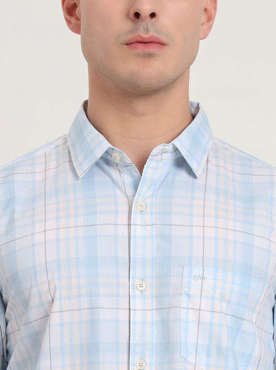 Light Blue Checked Slim Fit Casual Shirt | JadeBlue
