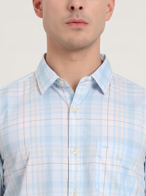 Light Blue Checked Slim Fit Casual Shirt | JadeBlue