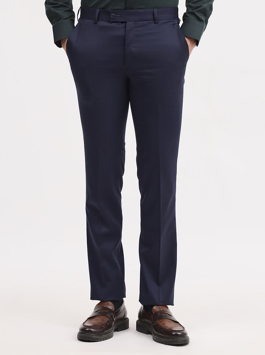 Blue Solid Slim Fit Formal Trouser | JadeBlue Super Luxe