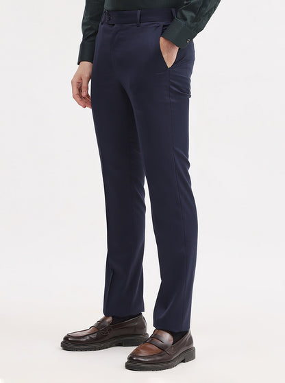 Blue Solid Slim Fit Formal Trouser | JadeBlue Super Luxe