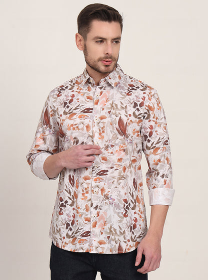 White Printed Slim Fit Casual Shirt | JadeBlue