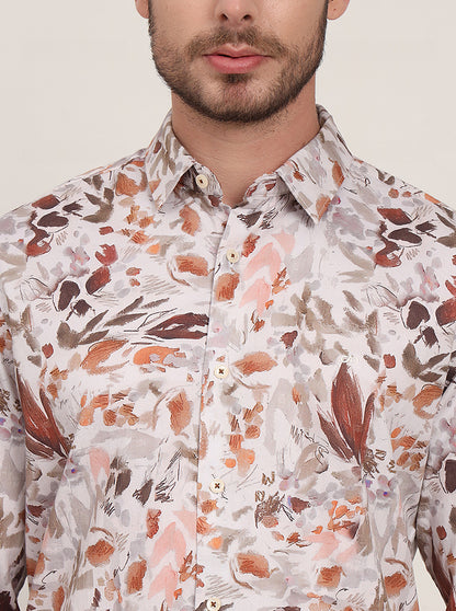White Printed Slim Fit Casual Shirt | JadeBlue