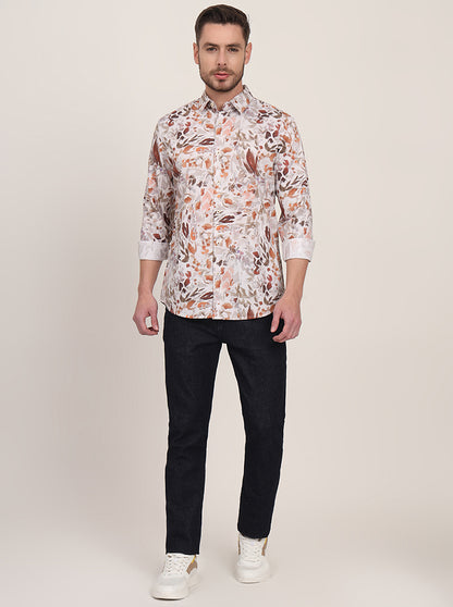 White Printed Slim Fit Casual Shirt | JadeBlue