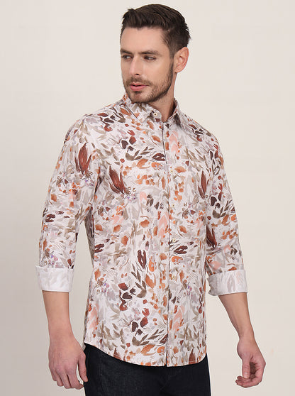 White Printed Slim Fit Casual Shirt | JadeBlue