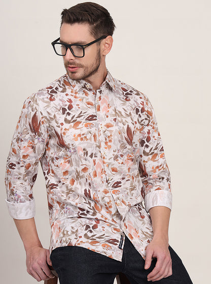 White Printed Slim Fit Casual Shirt | JadeBlue