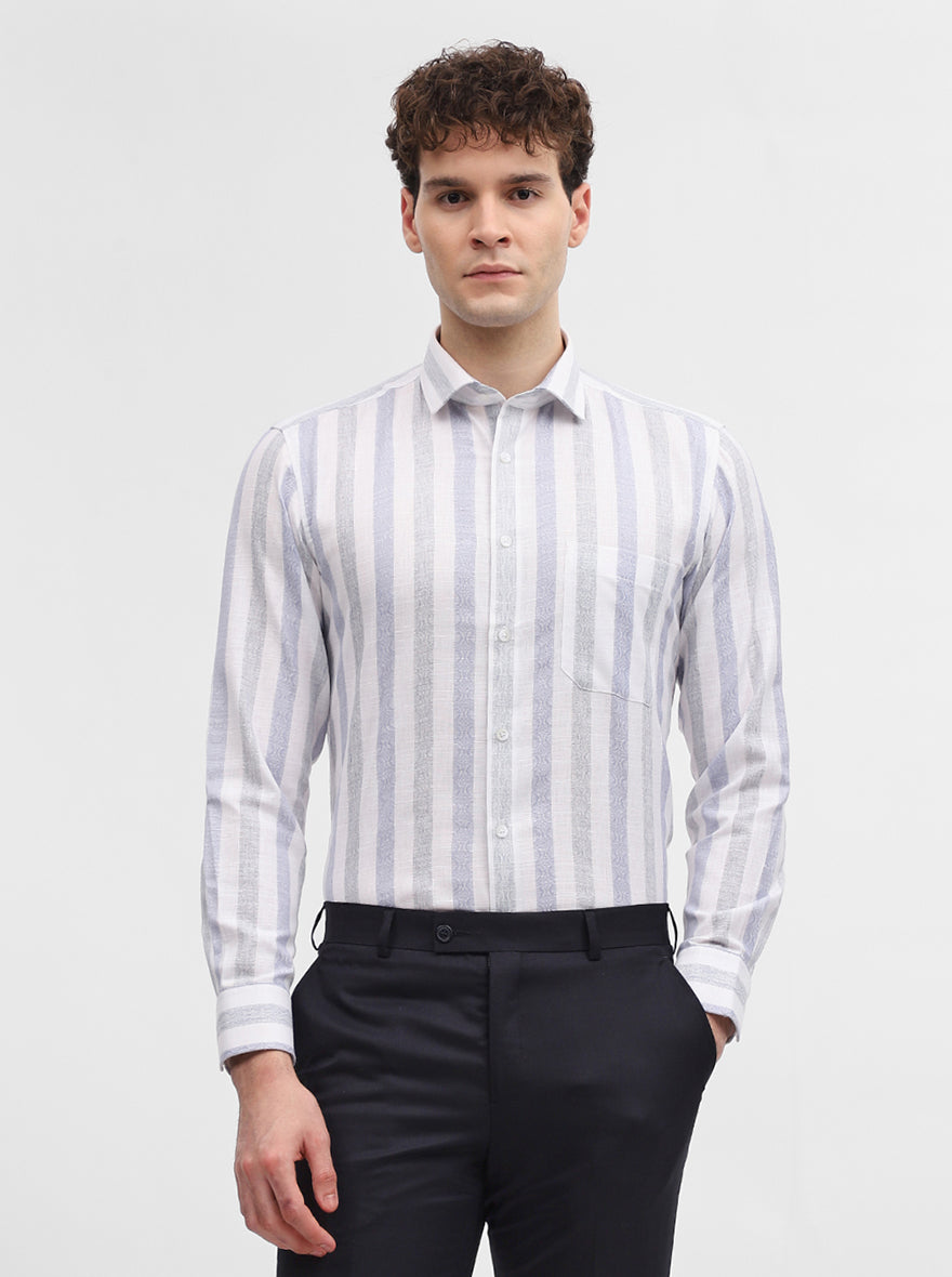 White & Blue Striped Slim Fit Formal Shirt | Greenfibre