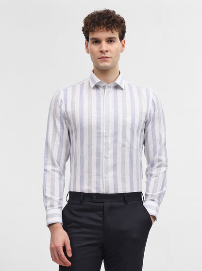 White & Blue Striped Slim Fit Formal Shirt | Greenfibre