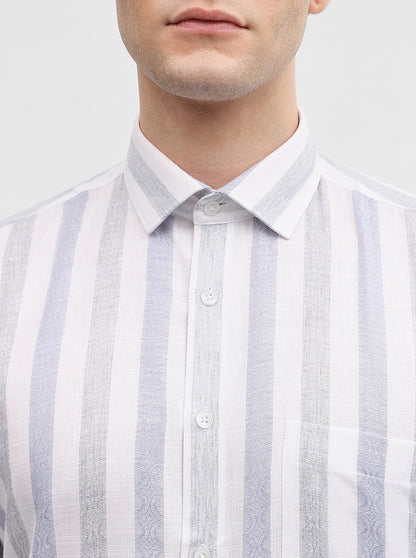 White & Blue Striped Slim Fit Formal Shirt | Greenfibre