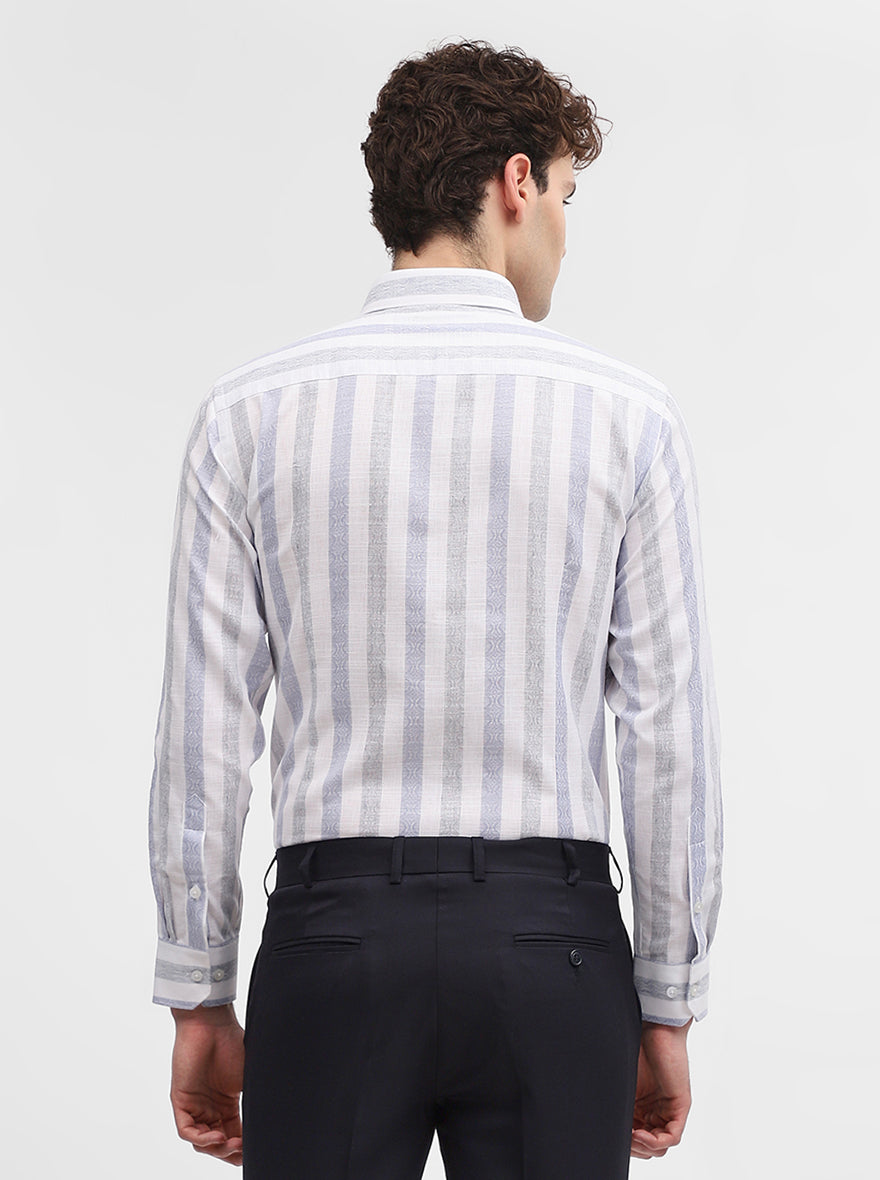 White & Blue Striped Slim Fit Formal Shirt | Greenfibre