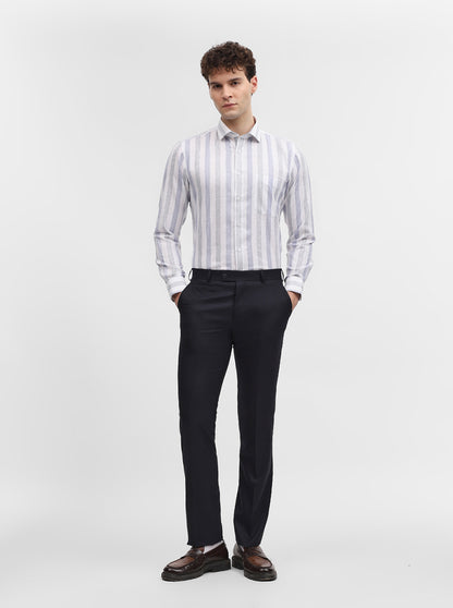 White & Blue Striped Slim Fit Formal Shirt | Greenfibre