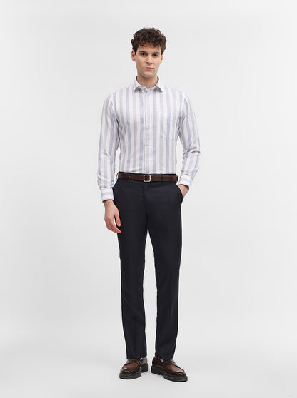 White & Blue Striped Slim Fit Formal Shirt | Greenfibre