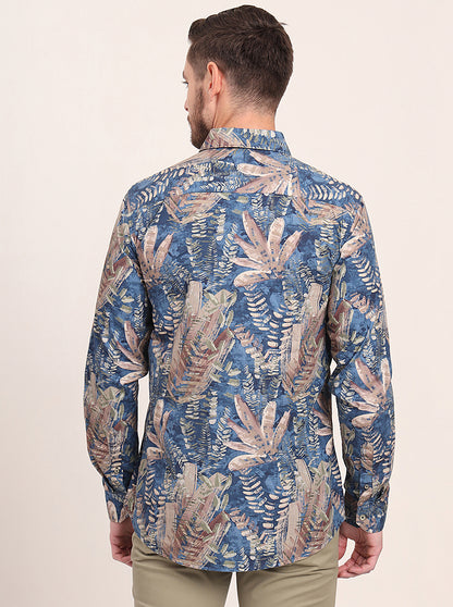 Navy Blue Printed Slim Fit Casual Shirt | JadeBlue