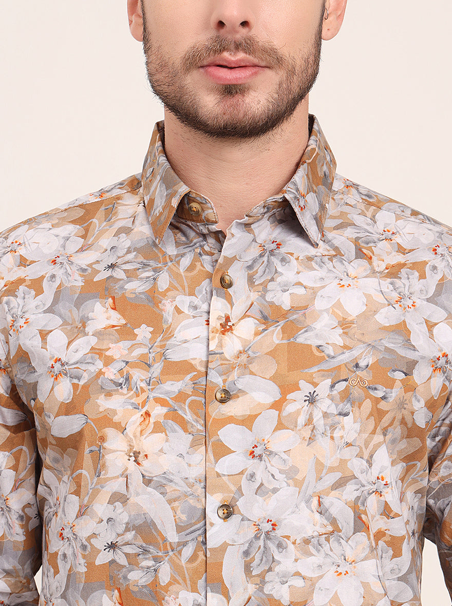 Yellow Printed Slim Fit Casual Shirt | JadeBlue