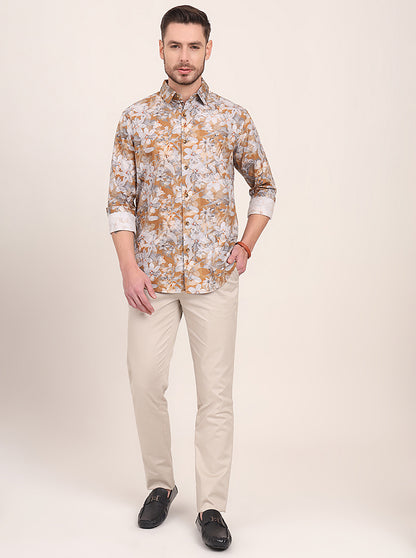 Yellow Printed Slim Fit Casual Shirt | JadeBlue
