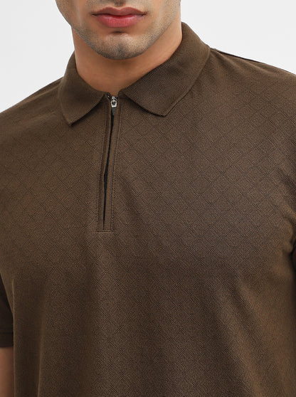 Olive Jacquard Slim Fit Polo T-Shirt | JadeBlue