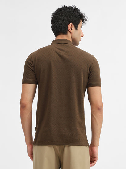 Olive Jacquard Slim Fit Polo T-Shirt | JadeBlue