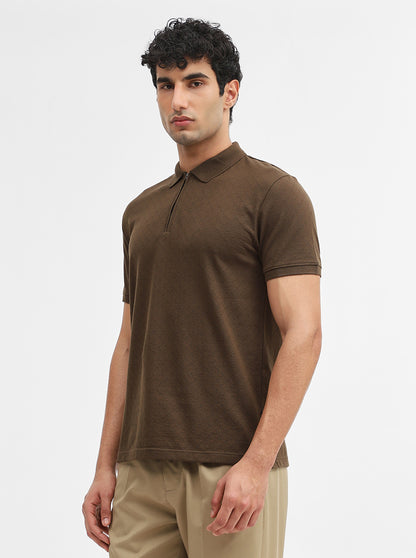 Olive Jacquard Slim Fit Polo T-Shirt | JadeBlue