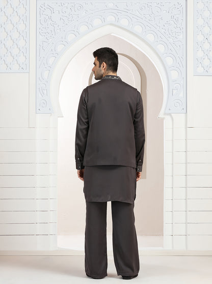 Grey Embroidered Kurta Pajama with Koti | TULA