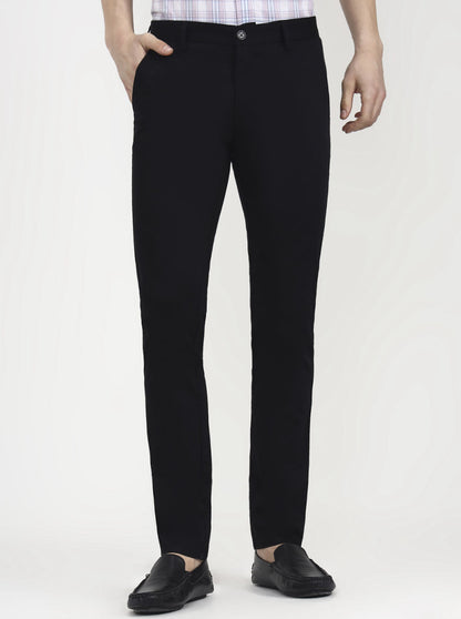 Black Solid Uno Fit Casual Trouser | JadeBlue