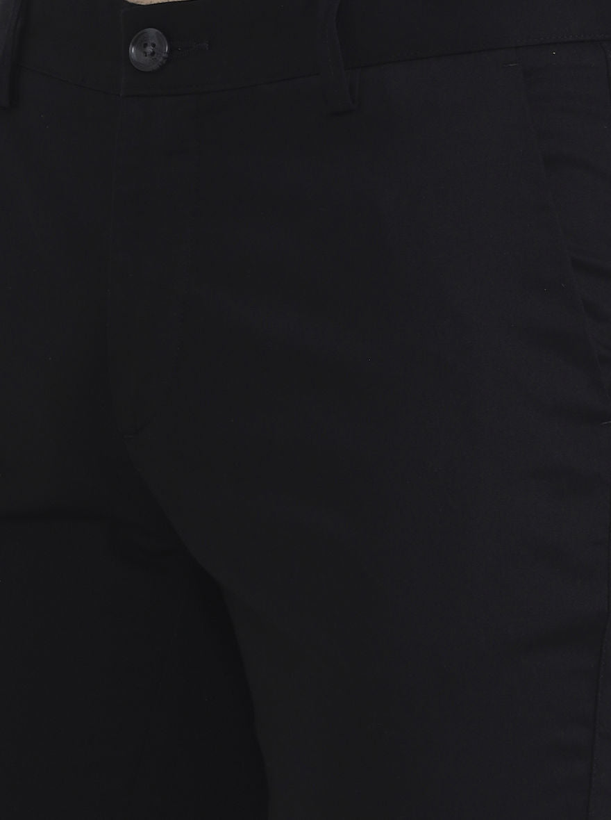 Black Solid Uno Fit Casual Trouser | JadeBlue