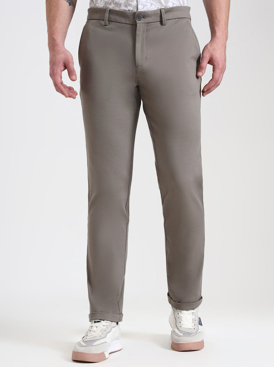 Cement Grey Solid Venice Fit Casual Trouser | JadeBlue