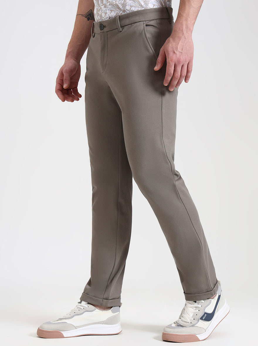 Cement Grey Solid Venice Fit Casual Trouser | JadeBlue