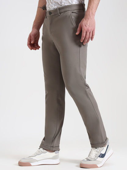 Cement Grey Solid Venice Fit Casual Trouser | JadeBlue